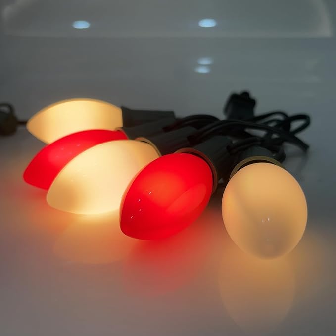 25Ft LED C9 Red and White Christmas Lights Outdoor, C9 Vintage Christmas Lights with 26 LED Red and White Bulbs | Lumora