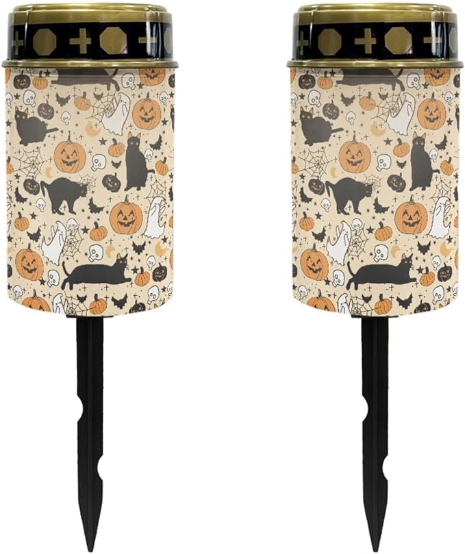 Halloween Cemetery Solar Lights for Grave Solar Lights for Cemetery Cat Solar Outdoor Lights 2 Pcs Solar Memorial Lights for Graves Decoration