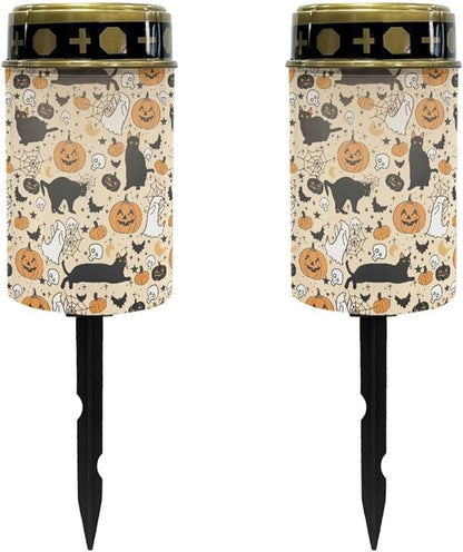Halloween Cemetery Solar Lights for Grave Solar Lights for Cemetery Cat Solar Outdoor Lights 2 Pcs Solar Memorial Lights for Graves Decoration