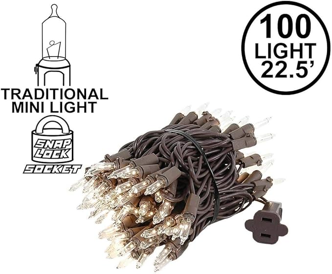 Novelty Lights 22 Feet 100 Bulbs Traditional Incandescent Mini Lights, Clear on Brown Wire with 2.5" Spacing | Lumora