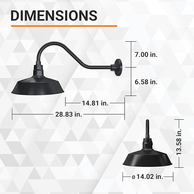 14in. Satin Black Outdoor Gooseneck Barn Light Fixture with 22in. Long Extension Arm - Wall Sconce Farmhouse | Lumora