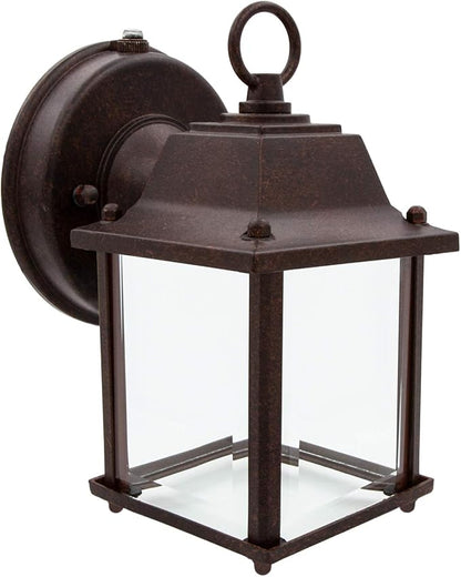 Maxxima LED Porch Lantern Outdoor Wall Light - Aged Bronze with Clear Glass, 3000K Warm White, 650 Lumens, Dusk to Dawn Photocell Light Sensor, Patio or Porch Sconce Fixture, Exterior Lighting - Brown