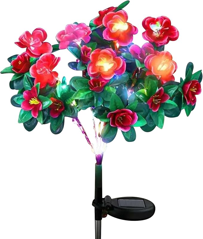 Solar Garden Lights,Outdoor Azalea Flowers Lights with 56 Colorful LED Powered Pathway Lights for Yard,Lawn,Patio,Garden Decor (Red)