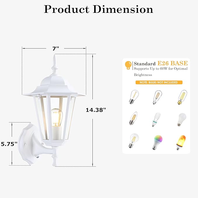 GRUENLICH Dusk to Dawn Outdoor Wall Sconce, Exterior Front Porch Lighting with Clear Glass, White Aluminum Outside | Lumora