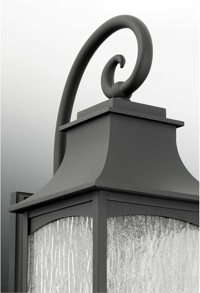 Progress Lighting Maison Collection 1-Light Water Seeded Glass Farmhouse Outdoor Small Wall Lantern Light Textured Black