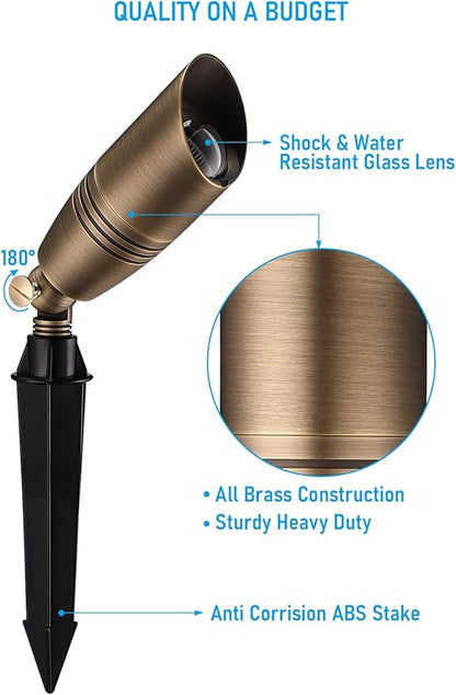 LEONLITE Solid Cast Brass Landscape Spotlights, Low Voltage Landscape Light, 12V Directional Uplights for Tree, House, Work with MR16 Bulb, (Bulbs Not Included), IP65, 7.72" Tall, Bronze, Pack of 4