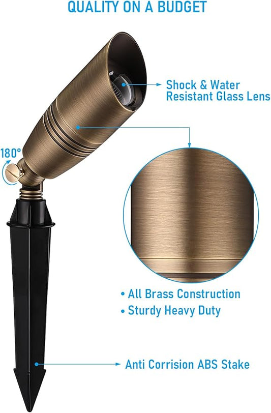 LEONLITE Solid Cast Brass Landscape Spotlights, Low Voltage Landscape Light, 12V Directional Uplights for Tree, House, Work with MR16 Bulb, (Bulbs Not Included), IP65, 7.72" Tall, Bronze, Pack of 4