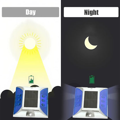 Wokyo 2 Pack Solar Deck Lights Driveway Lights, 6 LED Wireless Waterproof Outdoor Warning Step Lights for Pathway Sidewalk (Blue)