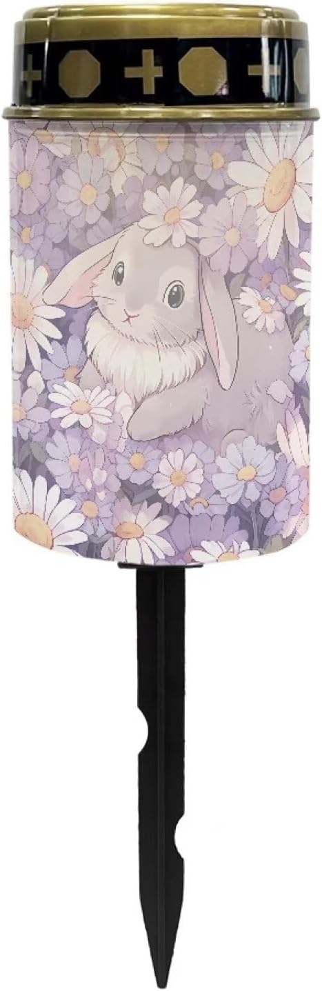Rabbit Flower Solar for Cemetery Grave Memorial Stake Solar Lights Waterproof Outdoor Garden Stake Solar Cemetery Cross for Grave Yard Decorations