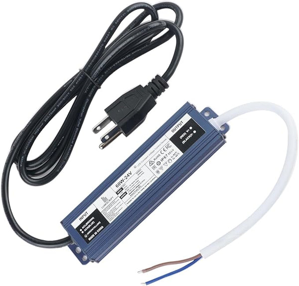 24V 60W Power Supply, IP67 Rainproof Waterproof Outdoor Driver, AC100-240V to DC 24V Low Voltage Transformer | Lumora