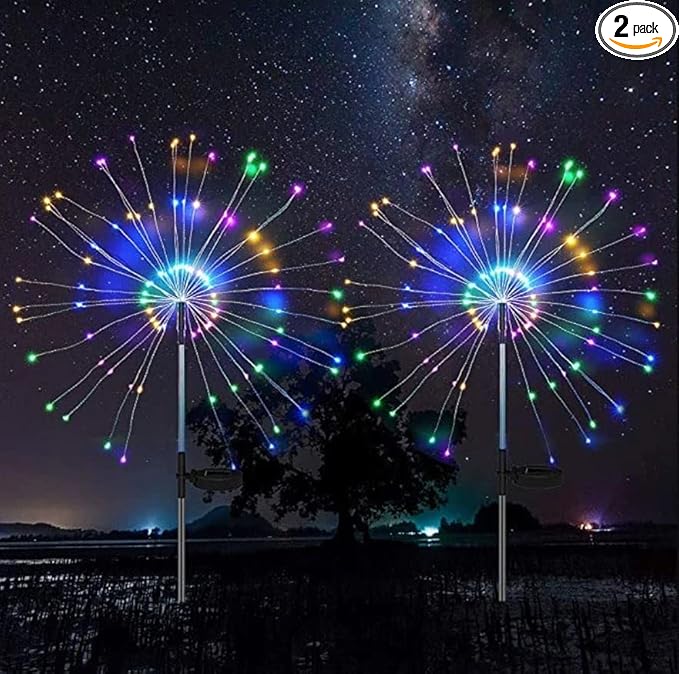 Solar Firework Light, 105 LED Multi Color Outdoor Firework Solar Garden Decorative Lights for Walkway Pathway Backyard Christmas Decoration Parties (2 Pieces)