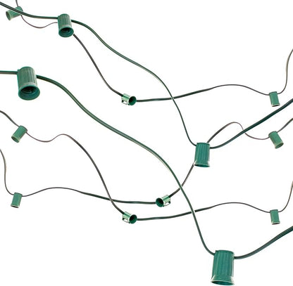EST. LEE DISPLAY L D 1902 Outdoor Patio Light String, 50 Feet Long with 50 Sockets, Green Wire Hanging Cords, C7 E12, 12in Spacing, Decorative String Lighting Wire (Green, 50)