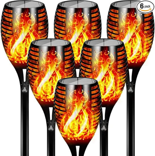 Otdair 96 LED Solar Lights Outdoor Upgraded 6 Pack, 43" Tall & Super Larger Size, Waterproof Tiki Torches for Outside, 2200mAh Solar Solar Torch Light with Flickering Flame for Path Yard Garden