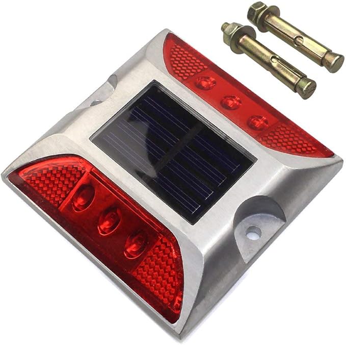 Aluminum Solar 6-LED Deck Dock Lights Step Road Path Lamp Waterproof Security Warning Driveway for Outdoor Fence Pool Patio Yard Home Pathway Stairs Garden (Red)