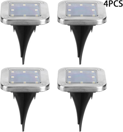 4 Pack 8 LED Solar Buried Ground Lights, Outdoor Solar Pathway Lights, Warm White Underground Garden Lamp with Stainless Steel Housing for Walkways Driveways Lawns