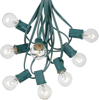 G30 Globe Outdoor String Lights With 25 Frosted White Globe Bulbs By Novelty Lights - Commercial Grade - Outdoor Lights - Bulb String Lights - Globe String Lights - Globe Lights - Patio String Lights - Green Wire - 25 Foot