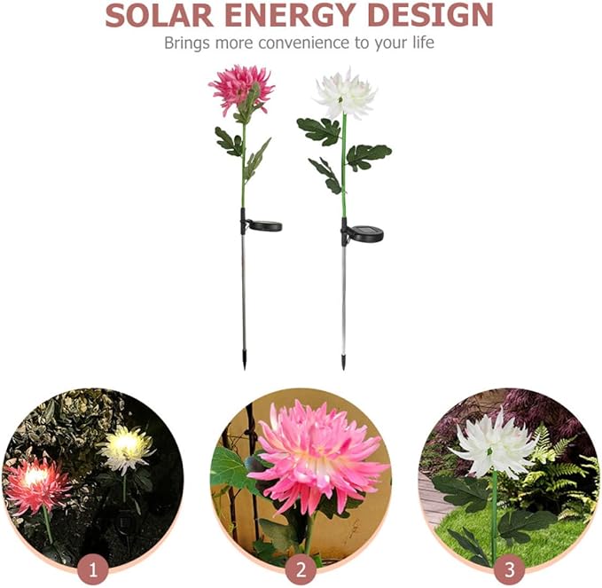 2Pcs LED Solar Garden Lights Flower Shape Ground Stake Decorative Yard Lighting Pink White for Lawn Patio Outdoor | Lumora