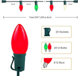 25FT C7 Christmas Lights Outdoor, Red Green White 3-Color LED String Lights for Roof, Fence, Tree, Wedding, Party | Lumora