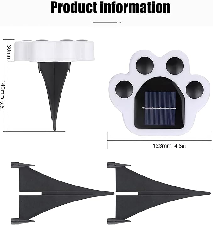 4Pack Led Paw Print Solar Lights Cold White Solar Paw Print Lights Outdoor Waterproof, Garden Lawn Landscape Path