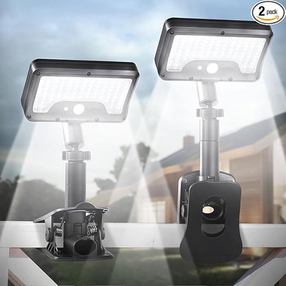 Clip On Solar Lights Outdoor with Motion Sensor, 360°Rotatable & Vertically Adjustable Solar Fence Lights with 92 LEDs (600 LM, 6000 K),IP65 waterproof Security light for deck, Gutter, Camping(2 Pack)
