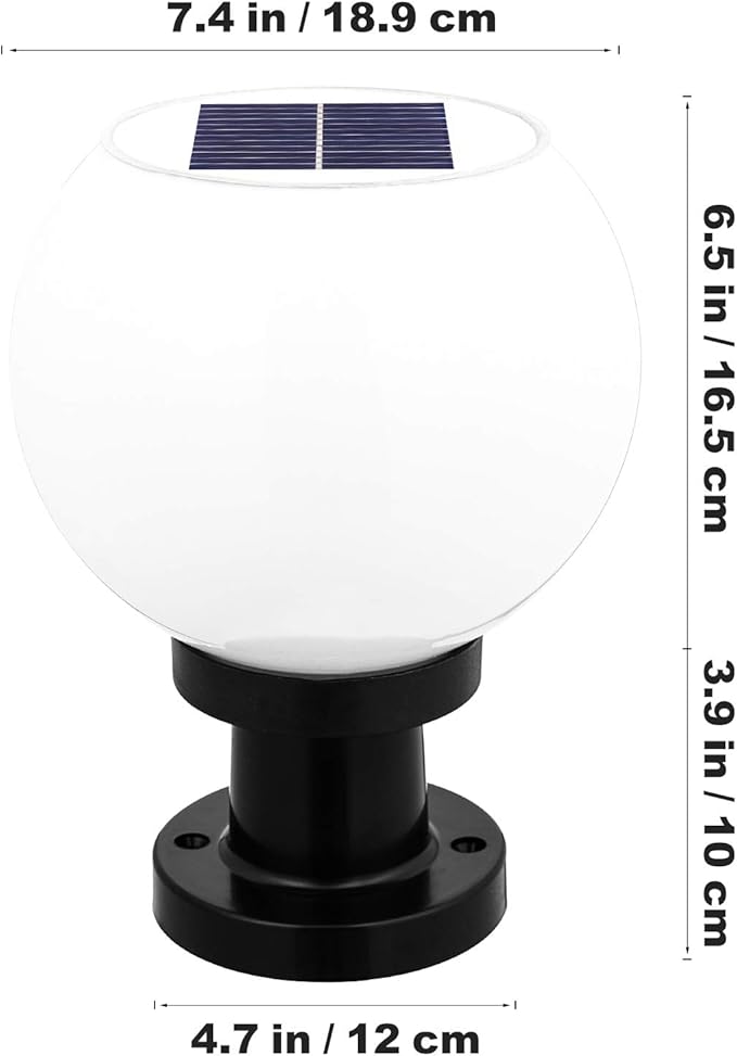 200MM Led Solar Post Light Outdoor Round Ball Landscape Light for Exterior House Garden Yard Patio Fence Deck, White, Random Base
