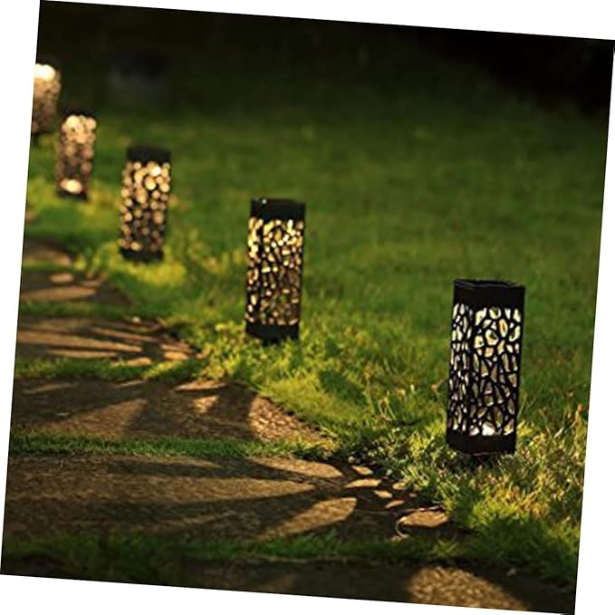 6Pcs Hollow Out Solar Lawn Lights Outdoor Garden Solar Light with Ground Plug for Landscape Lighting Warm White | Lumora