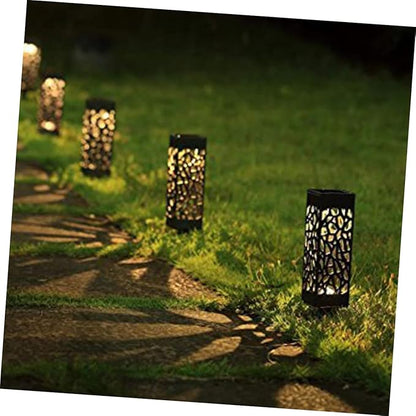6Pcs Hollow Out Solar Lawn Lights Outdoor Garden Solar Light with Ground Plug for Landscape Lighting Warm White Light Black