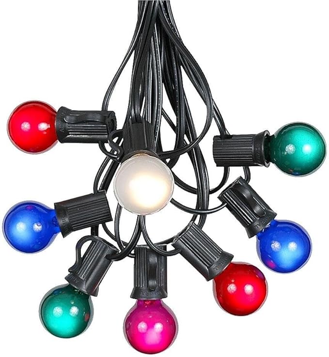 25 Foot G30 Outdoor Patio String Lights with 25 Multi Globe Bulbs – Indoor Outdoor String Lights – Market Bistro Café Hanging String Lights – C7/E12 Base - Black Wire