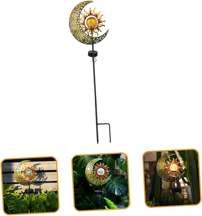 DOITOOL Iron Sun and Moon Solar Garden Light Elegant Solar Outdoor Decoration for Patio Easy Installation Light and Dark Induction for Garden Pathways and Entrances