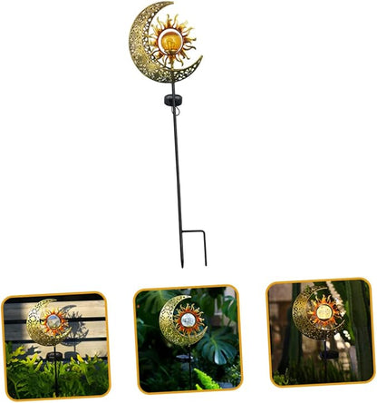 DOITOOL Iron Sun and Moon Solar Garden Light Elegant Solar Outdoor Decoration for Patio Easy Installation Light and Dark Induction for Garden Pathways and Entrances