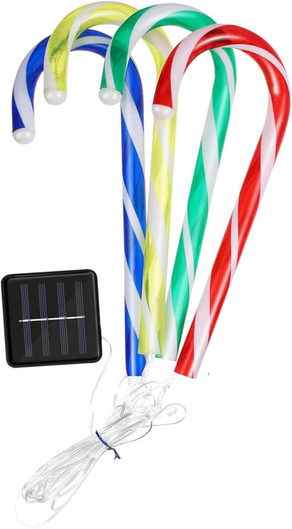 2 Sets Christmas Candy Cane Lights Outdoor Solar Path Lights Candy Cane Pathway Markers for Yard Garden Patio Walkway Party Decor, Colorful Light