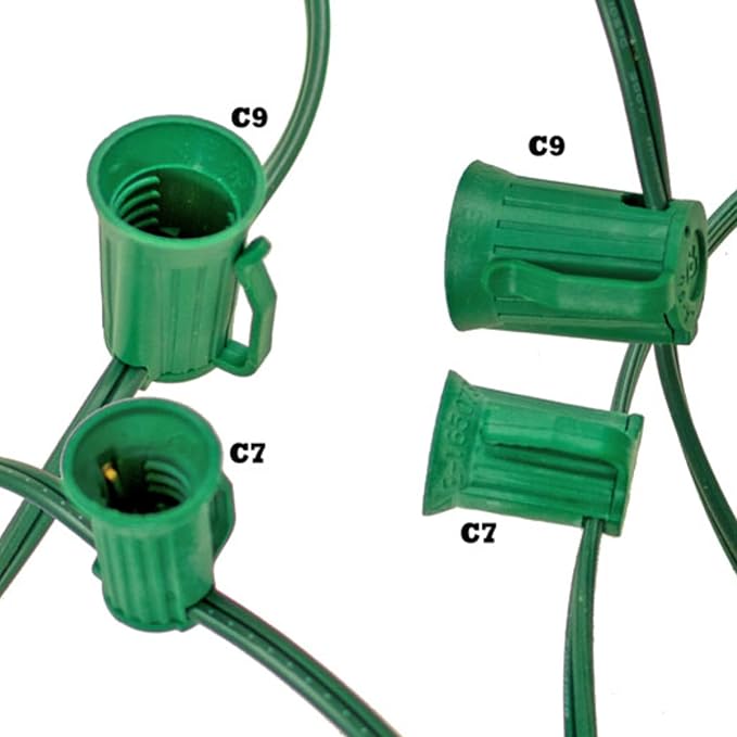 EST. LEE DISPLAY L D 1902 Outdoor Patio Light String, 50 Feet Long with 50 Sockets, Green Wire Hanging Cords, C7 E12, 12in Spacing, Decorative String Lighting Wire (Green, 50)