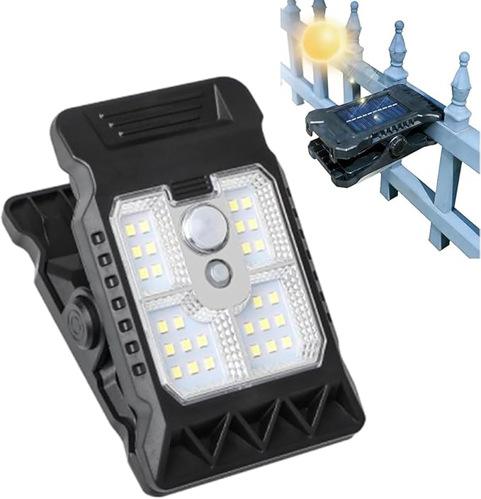 2026 New Solar Clip Light with Motion Sensor, Clip on Solar Lights Outdoor Waterproof, Portable Outdoor LED Light for Camping, Adjustable Clip on LED Light for Garden、Camping、Yard (1PCS)