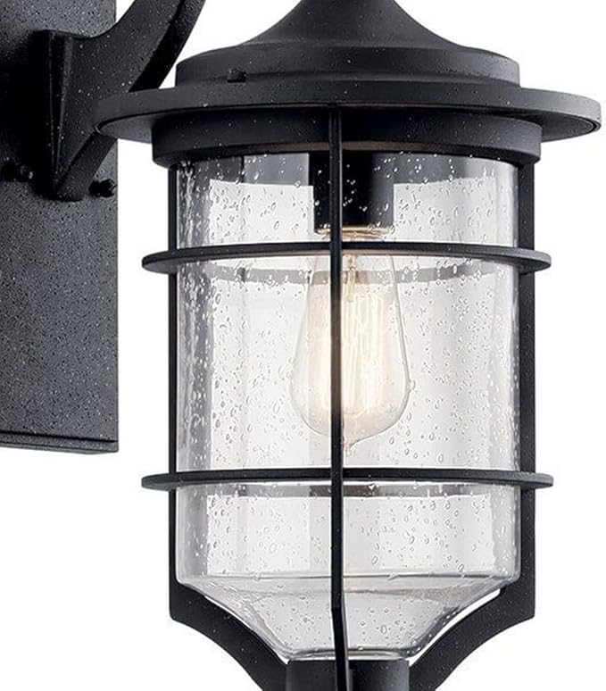 Kichler Royal Marine 18.25" 1 Light Outdoor Wall Light with Clear Seeded Glass in Distressed Black | Lumora