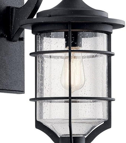 Kichler Royal Marine 18.25" 1 Light Outdoor Wall Light with Clear Seeded Glass in Distressed Black