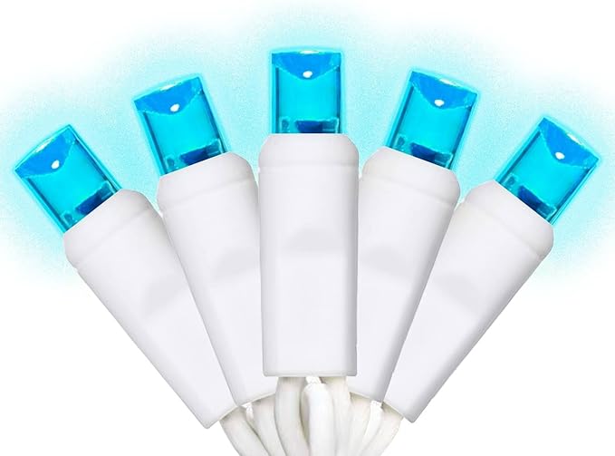 50 Counts Aqua LED Christmas Lights - 25ft Christmas Tree Lights Commercial Grade Outdoor Waterproof, White Wire Aqua Indoor Mini Plug in, 5mm Wide Angle Indoor for Xmas, UL Certified