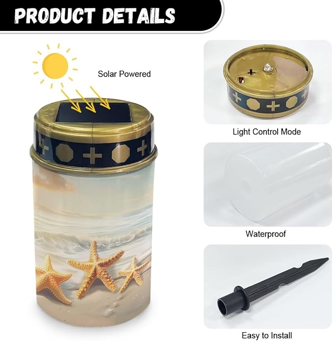 ZOUTAIRONG Solar Light for Cemetery Grave Starfish Pattern Durable Garden Lights Solar Powered Pathway Lights | Lumora