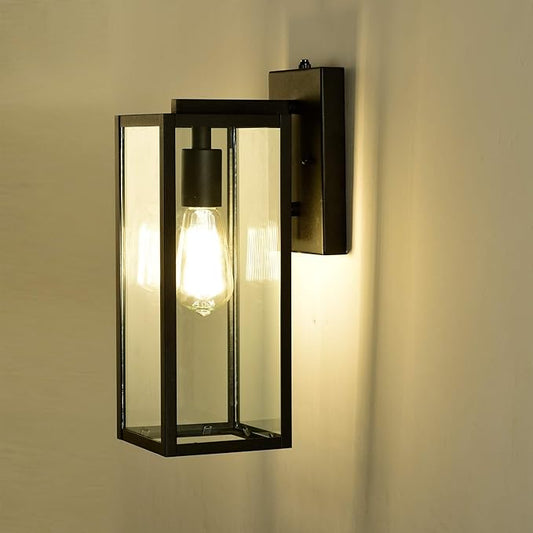 MICSIU Dusk to Dawn Outdoor Lighting, 14.5 Inch Modern Farmhouse Exterior Wall Sconce with Clear Glass, Industrial Black Outside Light for House Garage Entryway, E26 Base 100W Max, ETL Listed