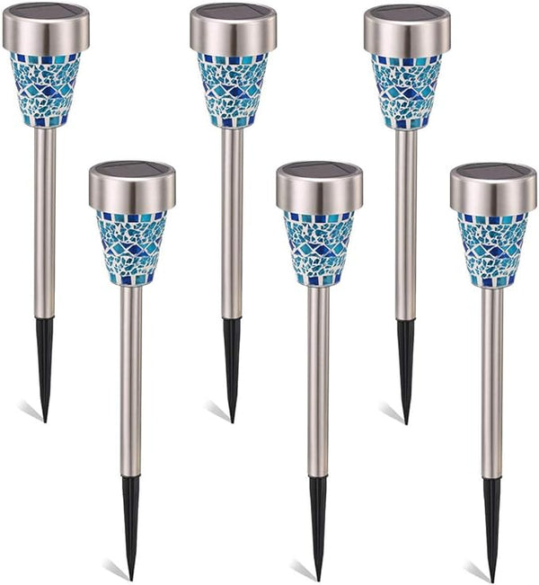 6-Pack Solar Mosaic Border Lawn Garden Lights, LED Mosaic Stake Lights Pathway Landscape Lighting for Patio Walkway | Lumora