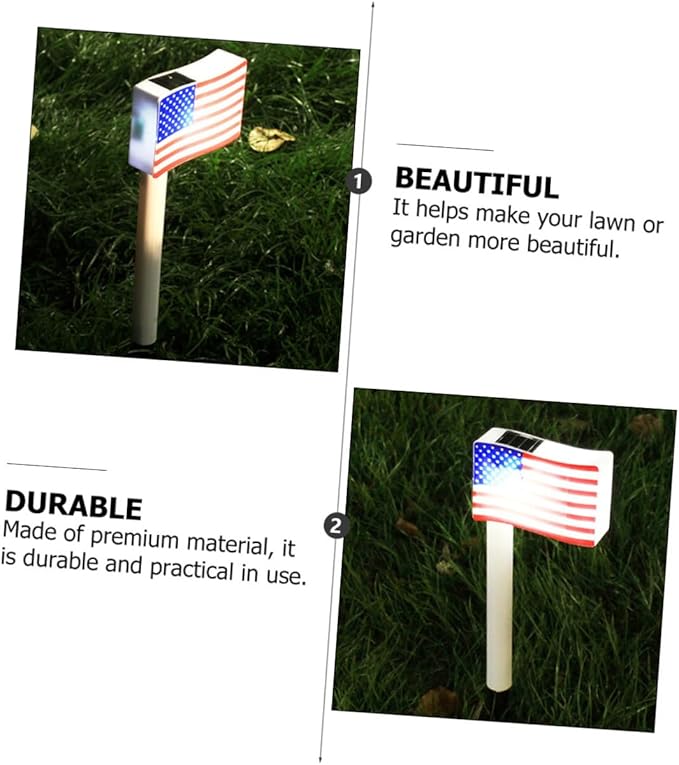 Solar Garden Path Lights 2pcs American Flag LED Solar Lawn Lamps Outdoor Landscape Lighting for Independence Day Decoration Random Color