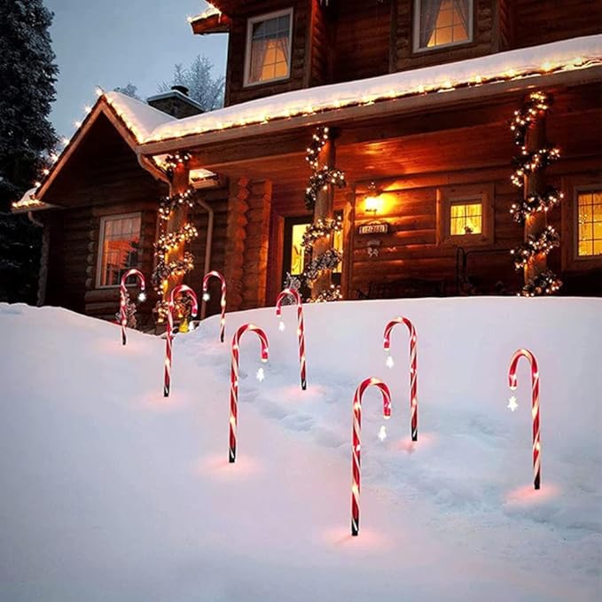 JTLB Solar Candy Cane Lights,8 LED Outdoor Christmas Lights, Candy Cane Solar Pathway Lights with Star Decoration, Solar Christmas Cane Stake Light for Indoor or Outdoor