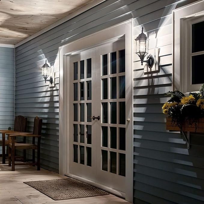 Kichler Chesapeake 17" Outdoor Wall Light in Black, 1-Light Exterior Porch Light, Coastal Wall Sconce with Clear Beveled Glass, (17" H x 6.5" W), 49255BK