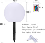 12 Inch Solar Ball Light, Outdoor Globe Light with Remote Control, 10 Modes RGB Color Changing, Waterproof Color | Lumora