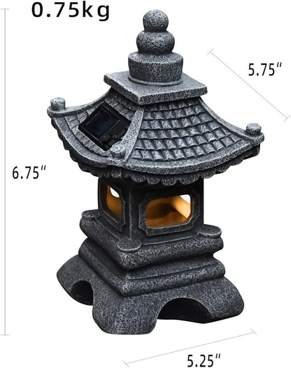 Solar Pagoda Lantern Garden Statue Japanese Zen Lantern Outdoor Decor with LED Light for Landscape Balcony Patio Porch Yard Art Ornament