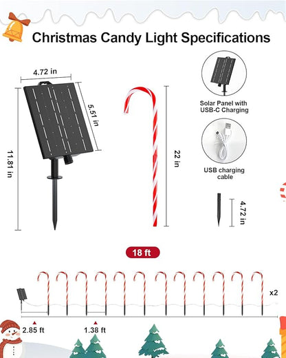 COOLWUFAN 24 Pack 22" Solar Candy Cane Lights Outdoor, 216 Bright LEDs Christmas Pathway Decorations with 4 Brightness Levels, Solar Powered & Waterproof, for Yard Walkway Holiday