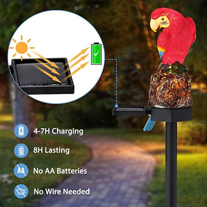 Uonlytech Solar Parrot Garden Light LED Solar Powered Outdoor Yard Lamp Decorative Landscape Light Pathway Patio Driveway