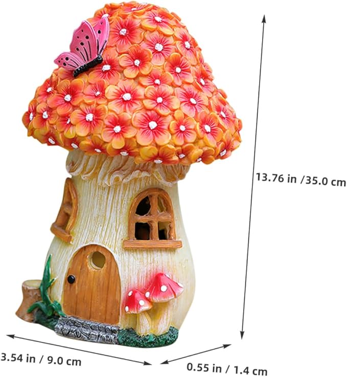 Solar Mushroom House Garden Light Outdoor Solar Figurine Lamp for Yard Decor Resin Small Mushroom Statue for Patio and Lawn Lighting