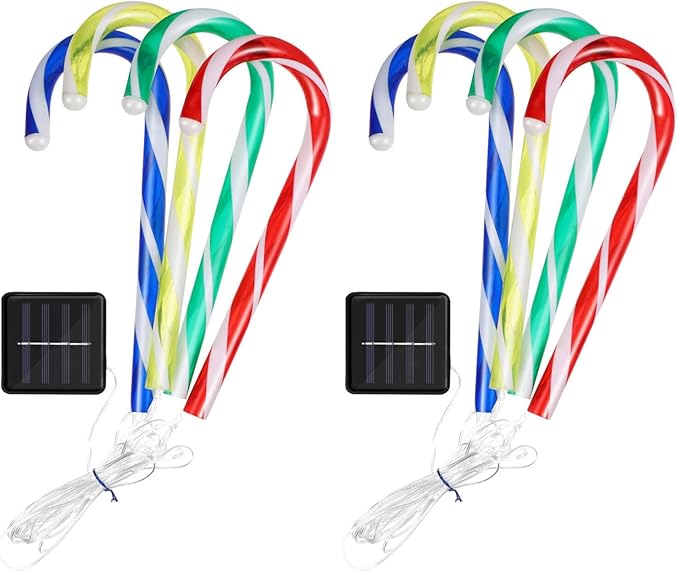 2 Sets Christmas Candy Cane Lights Outdoor Solar Path Lights Candy Cane Pathway Markers for Yard Garden Patio Walkway Party Decor, Colorful Light