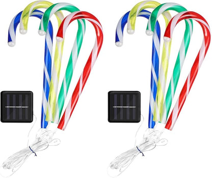 2 Sets Christmas Candy Cane Lights Outdoor Solar Path Lights Candy Cane Pathway Markers for Yard Garden Patio Walkway Party Decor, Colorful Light