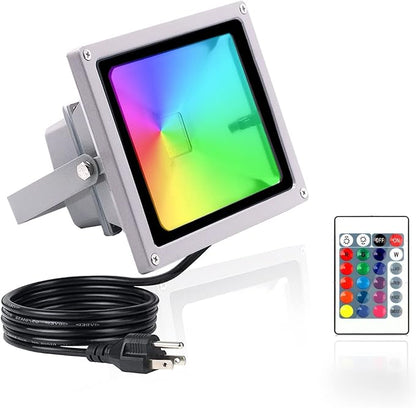 HANNAHONG 10W Color Changing RGB LED Landscape Spot-Light with Remote,5 Ft Cable Plug-in,4 Modes Flash,Dimmable,IP 66 Watrerproof Outdoor Christmas Tree Wheel Shirt Garden Decoration